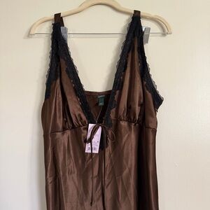 Silky Brown Lace-Trim dress
